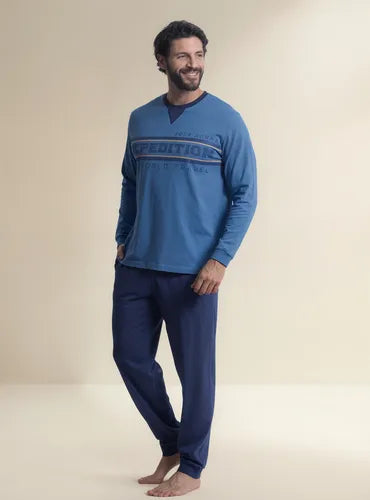 Pijama Algodón Pantalón Y Polera Manga Larga