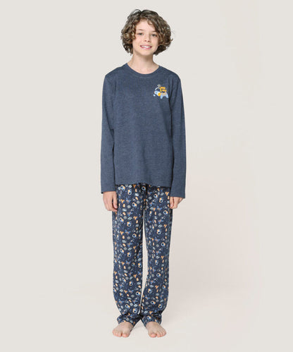 Pijama con polera manga larga en y pantalón estampado “Game Over”