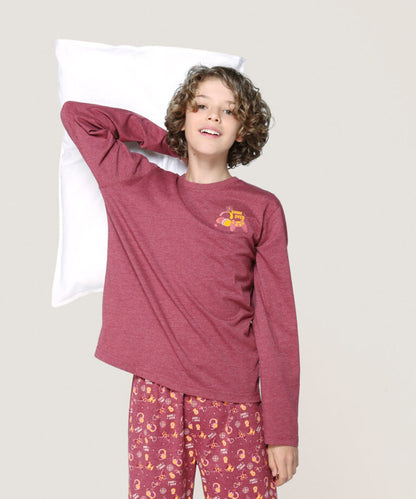 Pijama con polera manga larga en y pantalón estampado “Game Over”