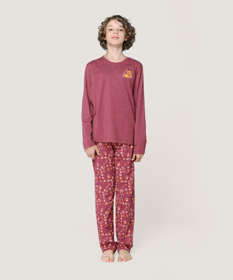 Pijama con polera manga larga en y pantalón estampado “Game Over”