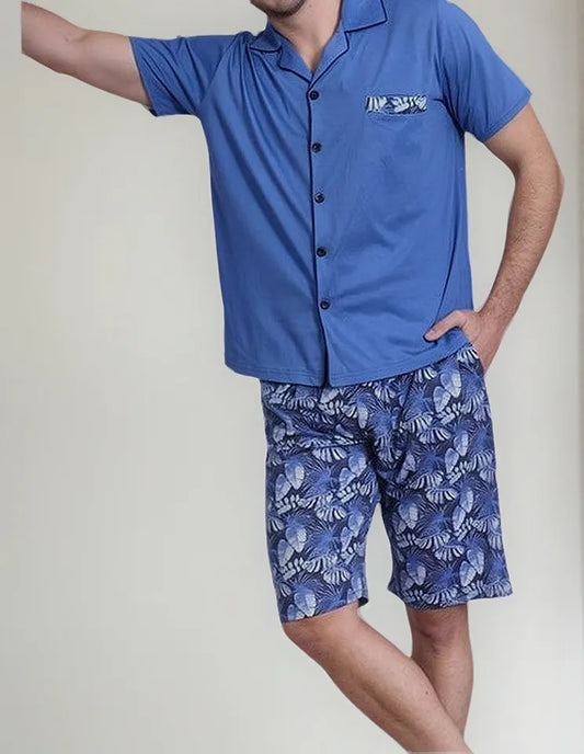 Pijama Con Botones Azul