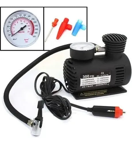 Mini Compresor Aire Auto 12v Compresor De Aire Portatil 300p Negro Bifásica