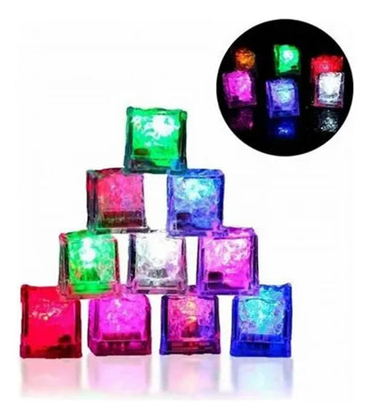 12 Cubos Hielo Led Luminosos Multicolor Para Fiesta Y Bebida