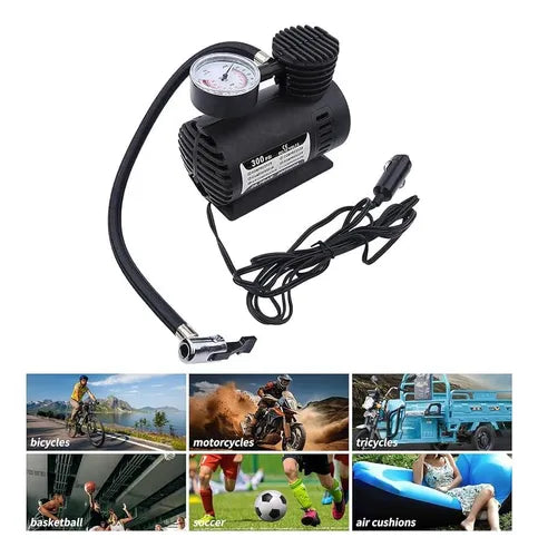 Mini Compresor Aire Auto 12v Compresor De Aire Portatil 300p Negro Bifásica