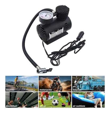 Mini Compresor Aire Auto 12v Compresor De Aire Portatil 300p Negro Bifásica