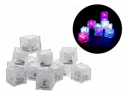 12 Cubos Hielo Led Luminosos Multicolor Para Fiesta Y Bebida