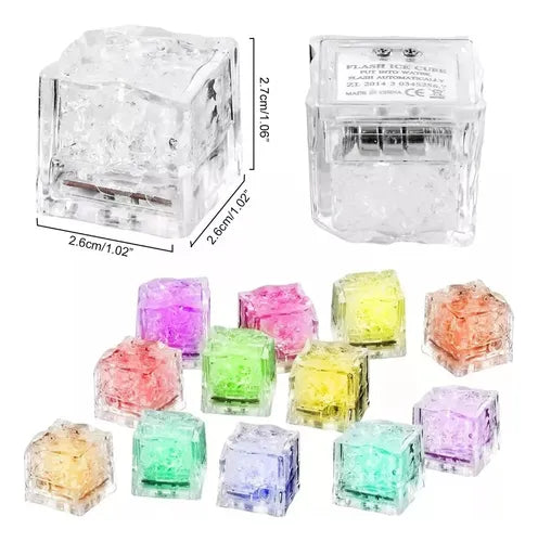 12 Cubos Hielo Led Luminosos Multicolor Para Fiesta Y Bebida