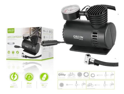 Mini Compresor Aire Auto 12v Compresor De Aire Portatil 300p Negro Bifásica