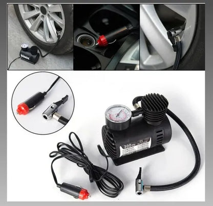 Mini Compresor Aire Auto 12v Compresor De Aire Portatil 300p Negro Bifásica