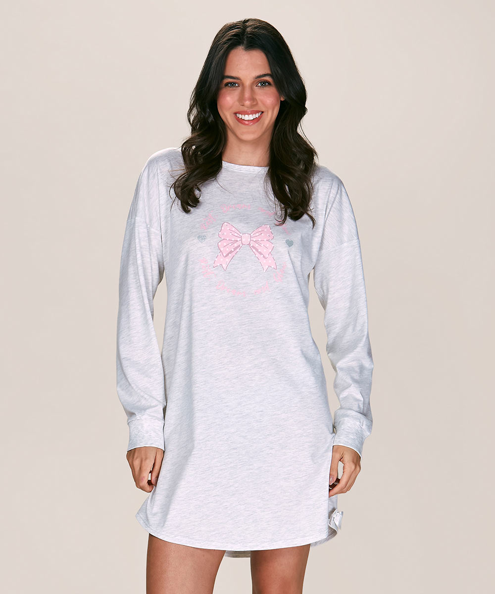 Camisón de algodón con lazo central estampado