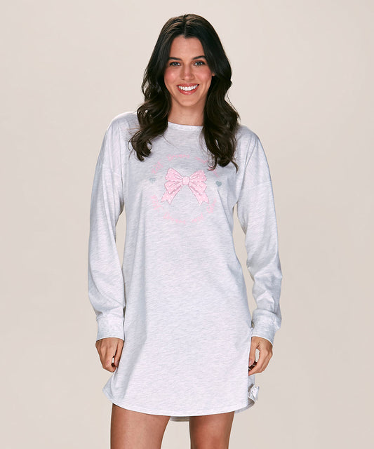 Camisón de algodón con lazo central estampado