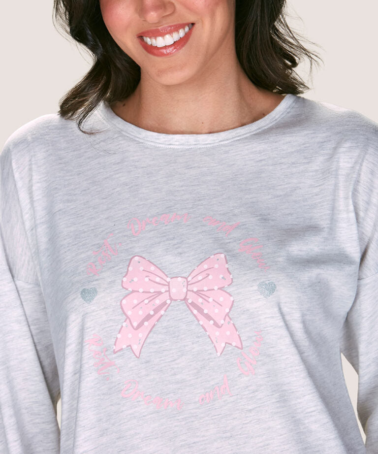 Camisón de algodón con lazo central estampado
